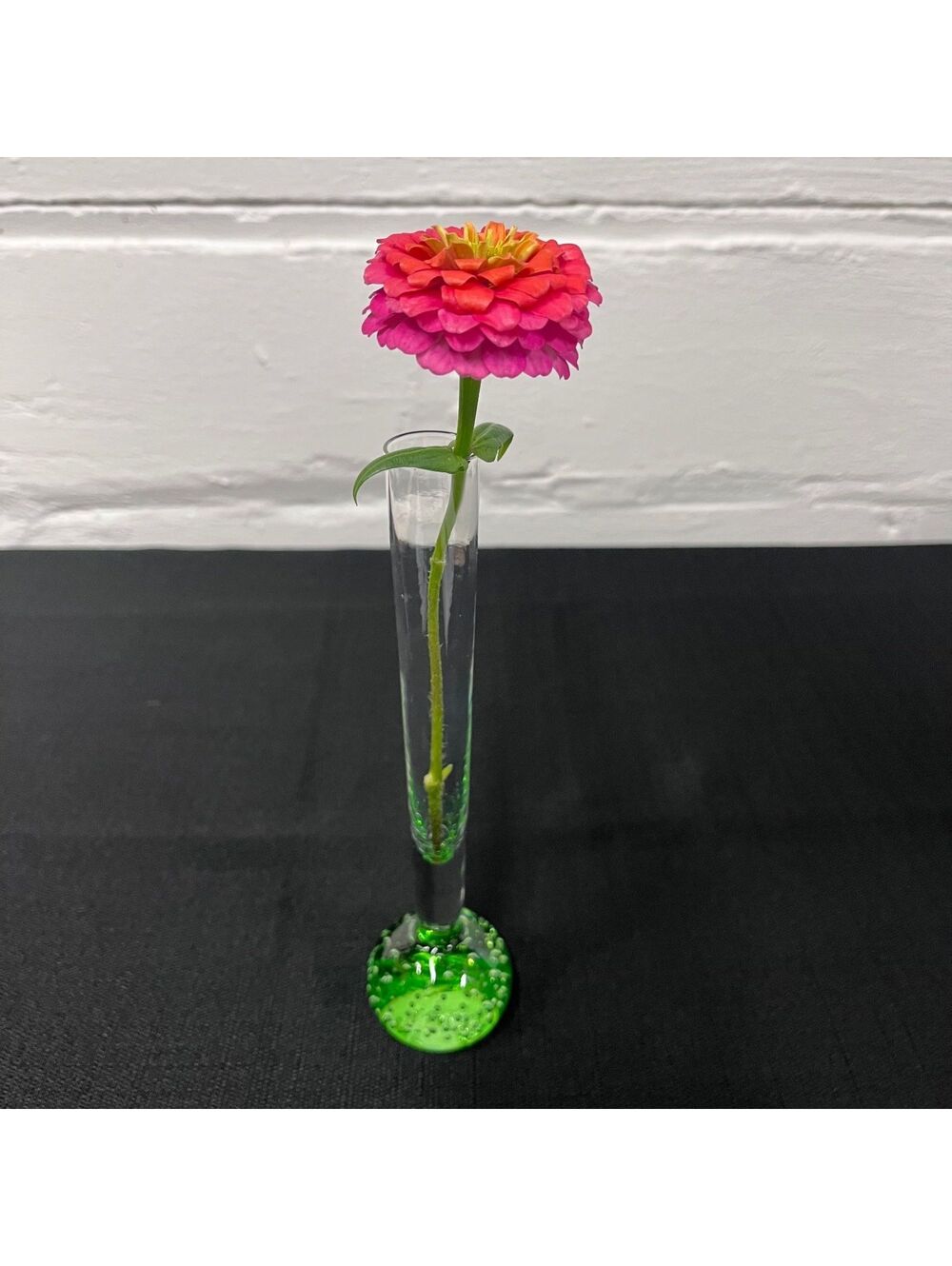 Hand Blown Art Glass Bud Vase With Controlled Bubble Base Green